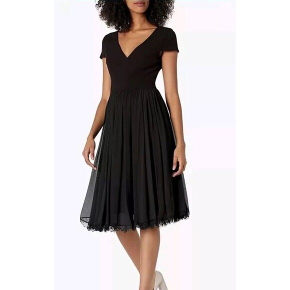 Dress the Population Corey Womens Small Chiffon Fit & Flare Cocktail Black - Picture 1 of 13
